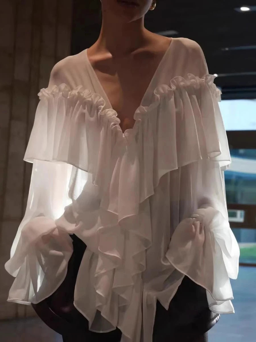 The Delphine Sheer Ruffle Blouse from the After Dark at Lavishly Me