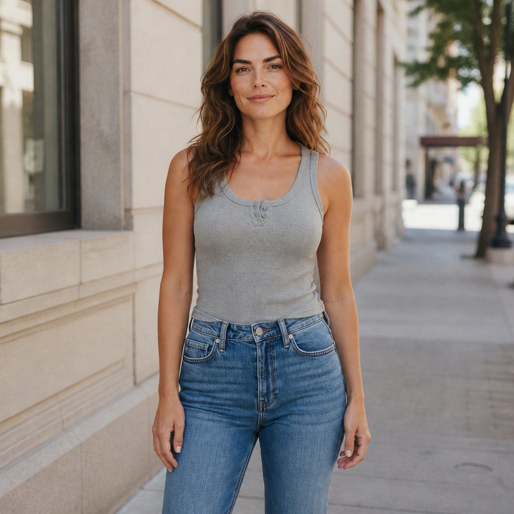 The Harper Ribbed Button Tank