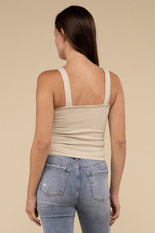 Ribbed Bra Padded V-Neck Tank Top