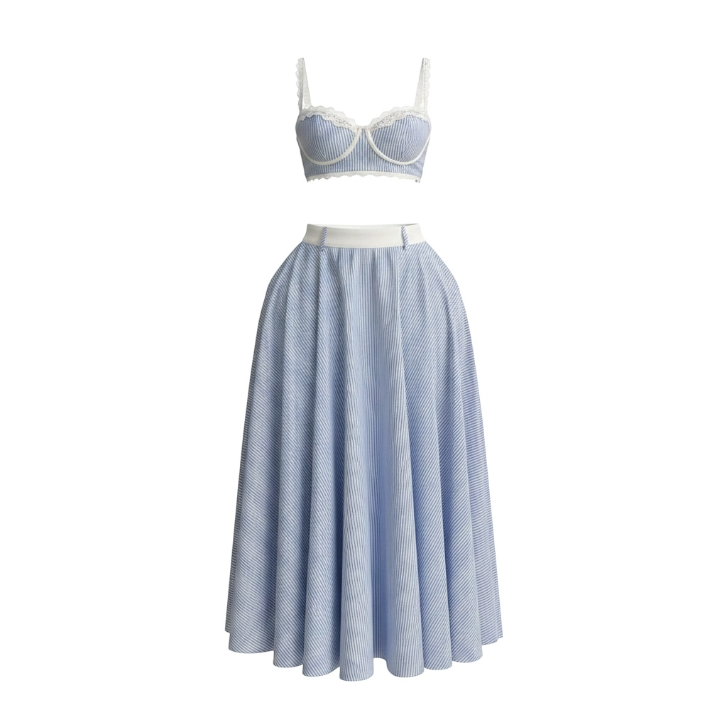 The Riviera Striped Maxi Skirt Set in Blue | Lavishly Me