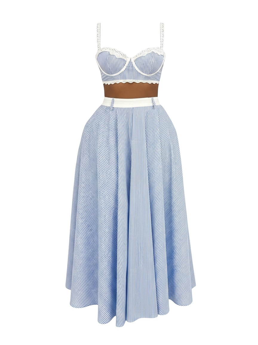 The Riviera Striped Maxi Skirt Set in Blue | Lavishly Me