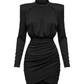 The Blair Power-Shoulder Mini Dress in black | Lavishly Me