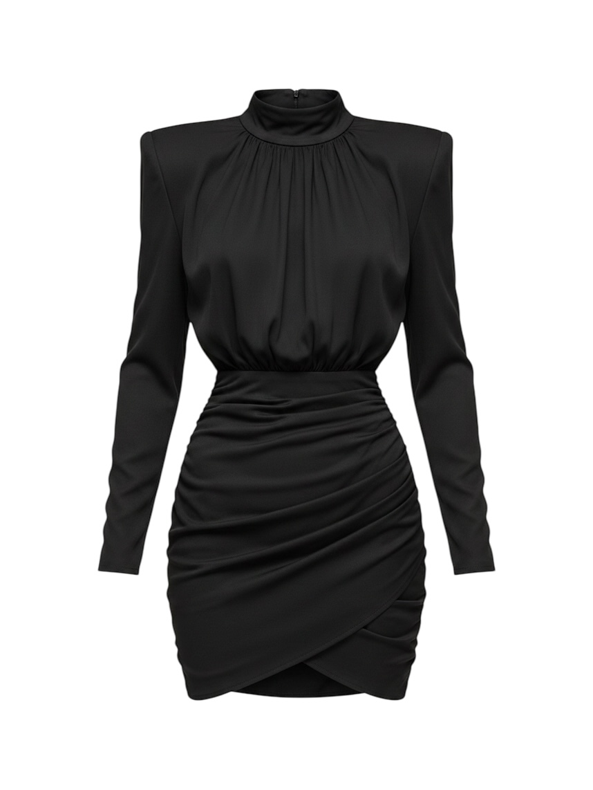 The Blair Power-Shoulder Mini Dress in black | Lavishly Me