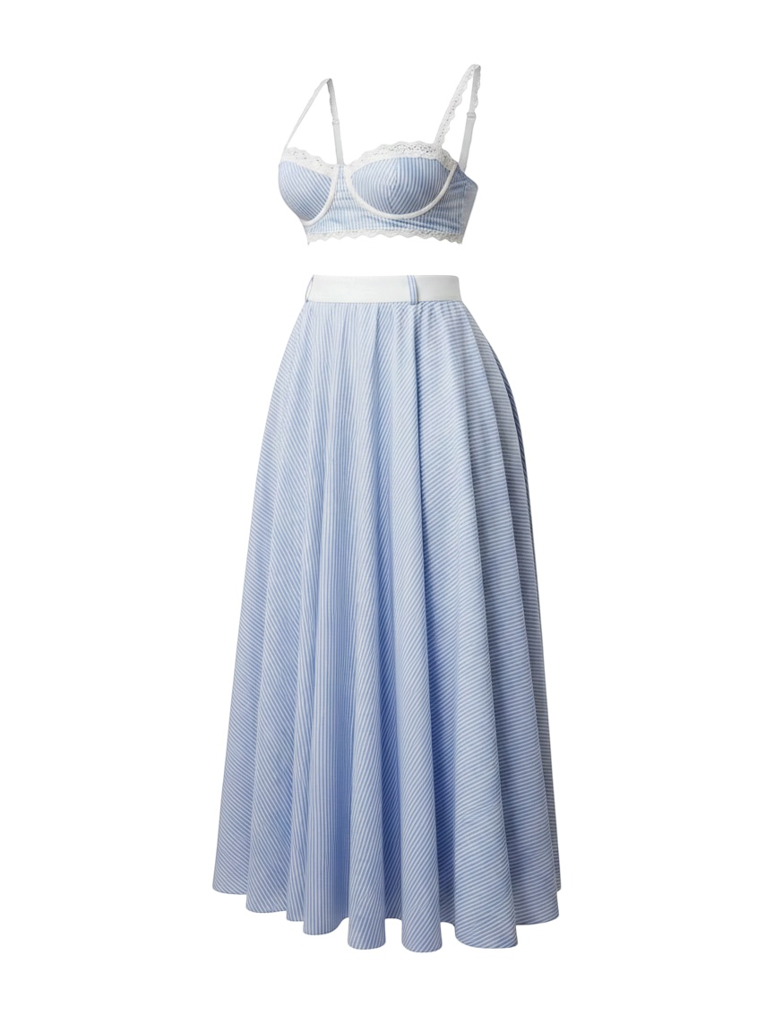 The Riviera Striped Maxi Skirt Set in Blue | Lavishly Me