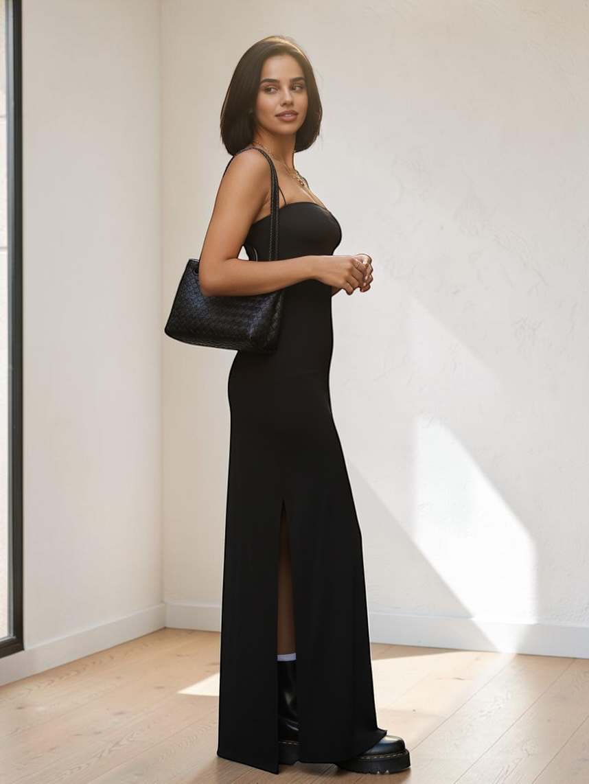 The Onyx Strapless Bodycon Maxi Dress in black | Lavishly Me