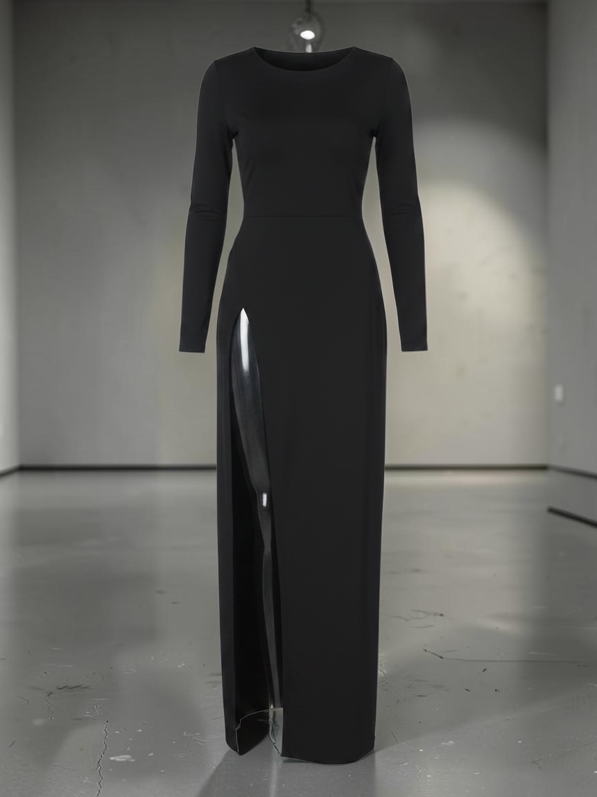 The Alessia High-Slit Maxi Dress in black | Lavishly Me