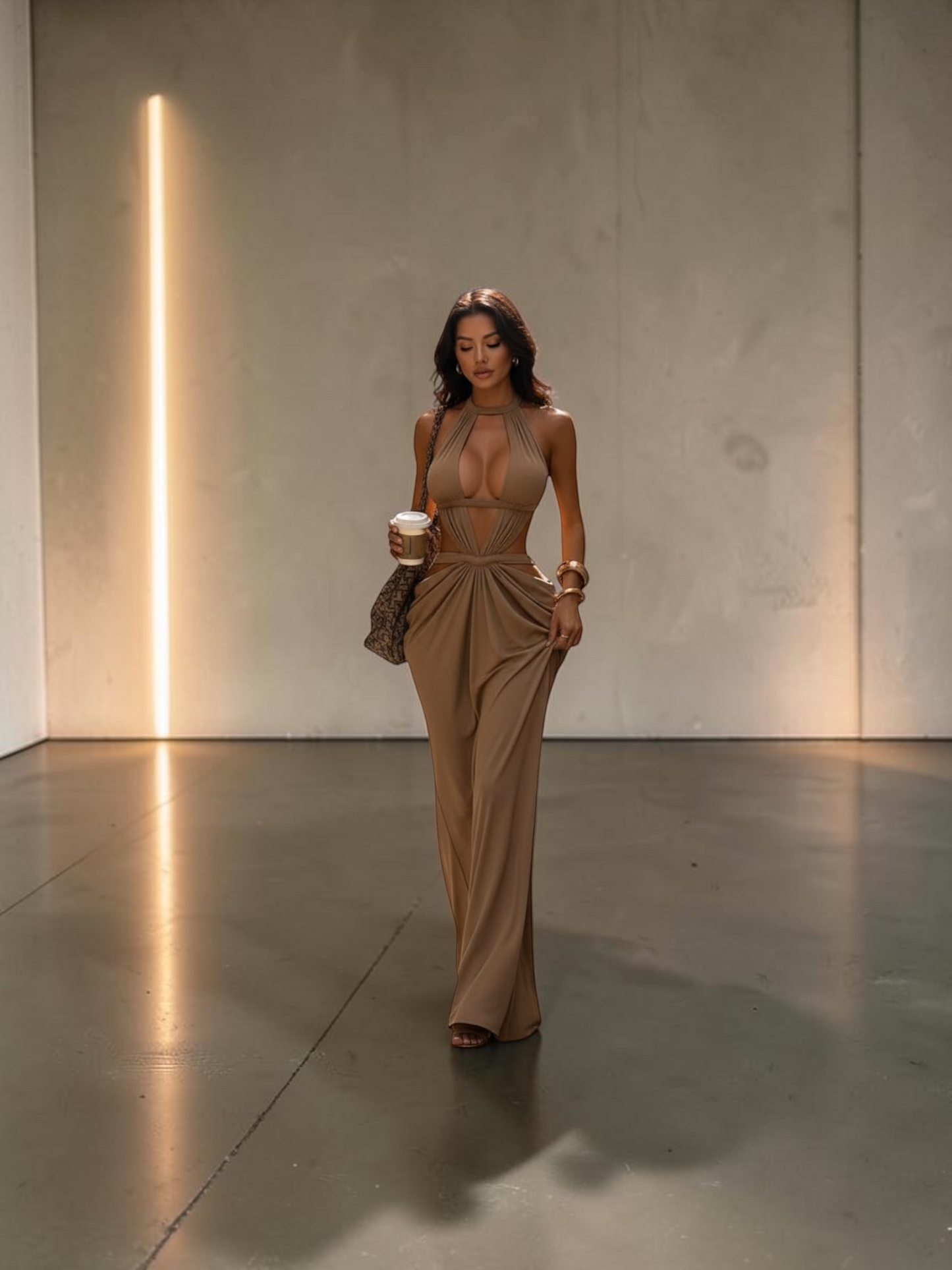 The Solana Cutout Halter Maxi Dress in Gray | Lavishly Me