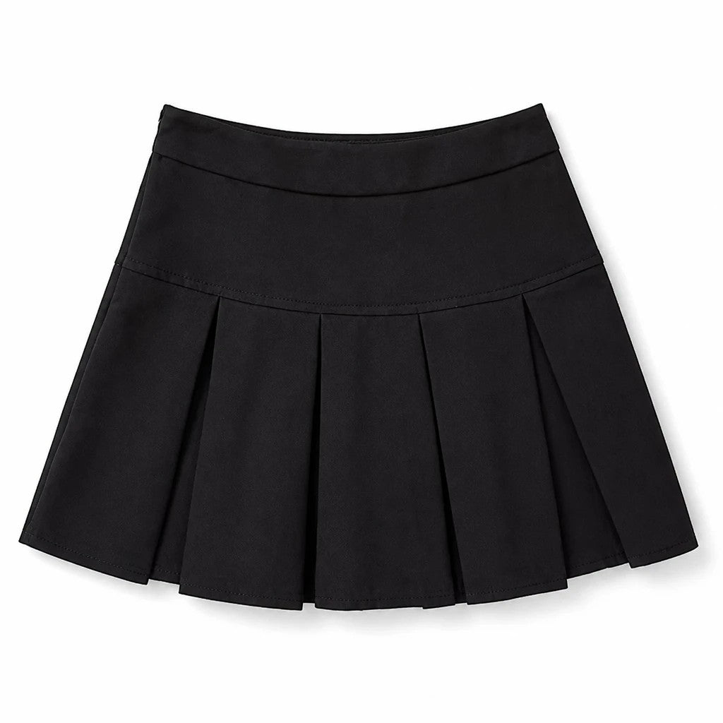 Lavishly Me black high-waisted pleated A-line skirt with a structured, feminine silhouette for polished styling.