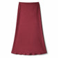 Lavishly Me Riviera satin maxi skirt in a deep burgundy red with a fluid, minimalist silhouette.