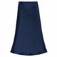 Lavishly Me navy blue satin maxi skirt with a fluid, minimalist silhouette for elegant evening or daytime wear.