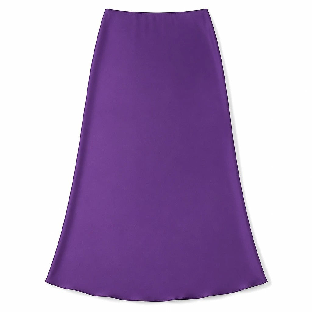 Lavishly Me Riviera satin maxi skirt in a deep purple hue with a smooth, flowing silhouette.