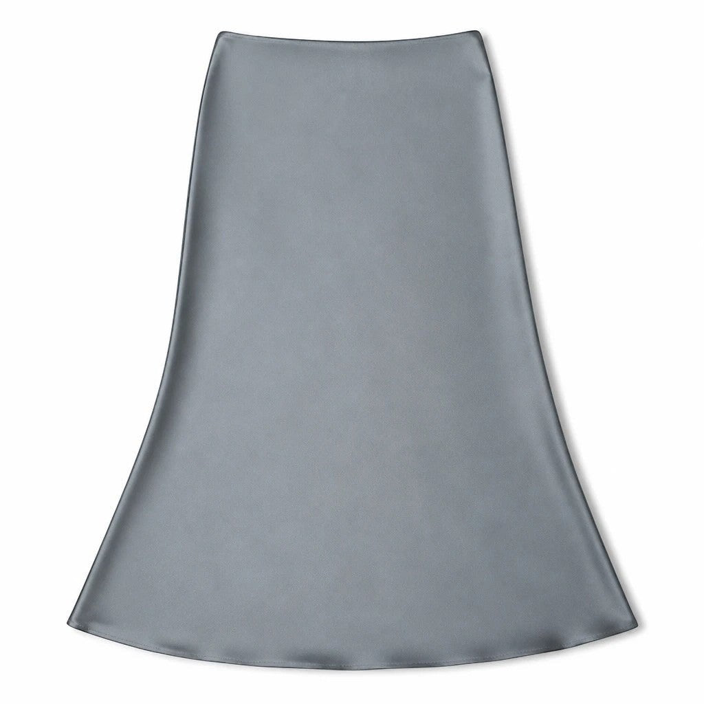 Lavishly Me Riviera satin maxi skirt in a smooth grey fluid silhouette for an elegant and polished look.