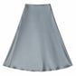 Lavishly Me Riviera satin maxi skirt in a smooth, flowing silver-grey fabric with a minimalist A-line silhouette.