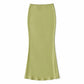 Lavishly Me Riviera satin maxi skirt in a flowing sage green silhouette with a smooth, elegant finish.