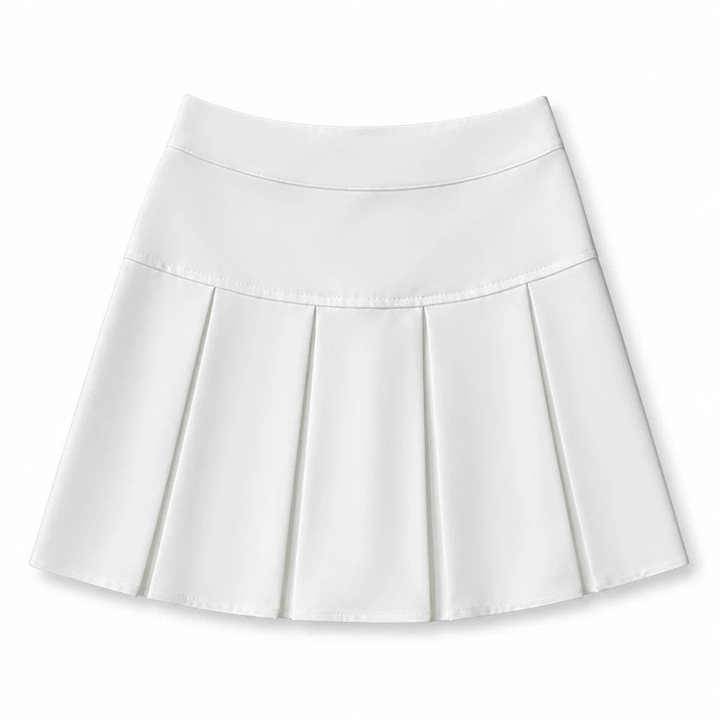 Lavishly Me white high-waisted A-line skirt with structured pleats for a polished feminine look